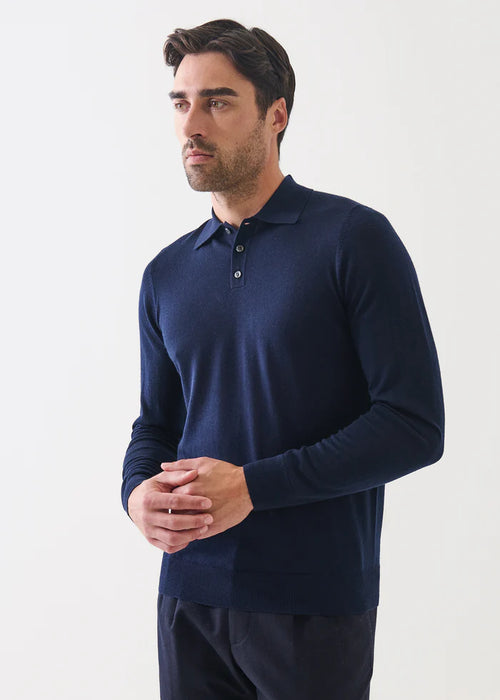 PATRICK ASSARAF EXTRA FINE MARINO BUTTON POLO
