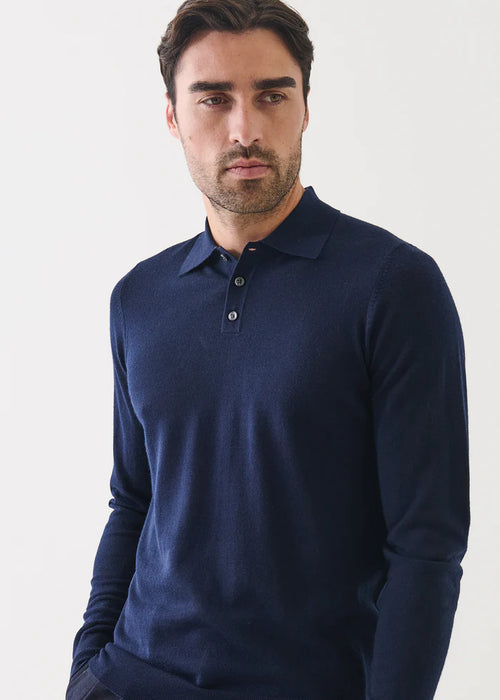PATRICK ASSARAF EXTRA FINE MARINO BUTTON POLO