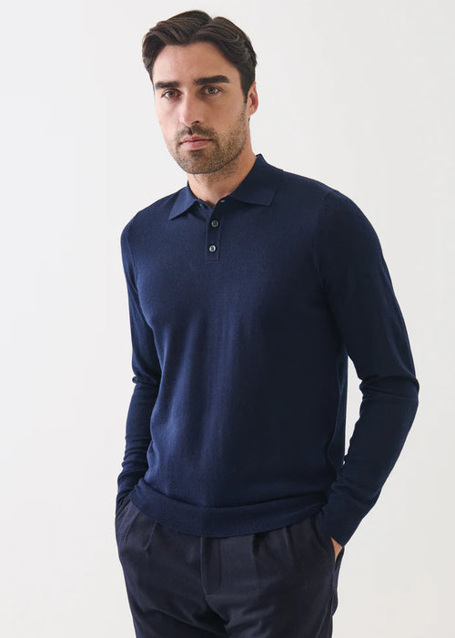 PATRICK ASSARAF EXTRA FINE MARINO BUTTON POLO