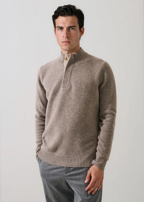Patrick Assaraf Superfine Lambswool Button Mock Neck
