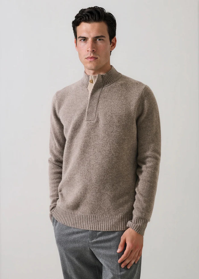 Patrick Assaraf Superfine Lambswool Button Mock Neck