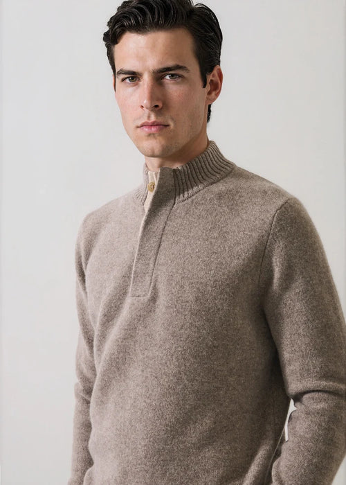 Patrick Assaraf Superfine Lambswool Button Mock Neck