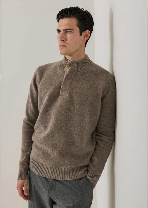Patrick Assaraf Superfine Lambswool Button Mock Neck