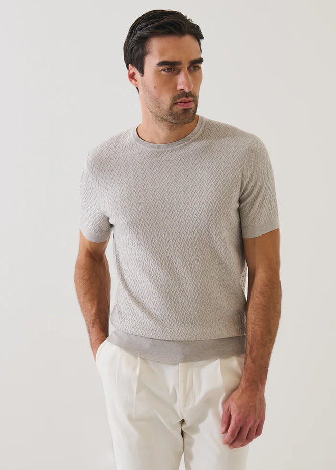 PATRICK ASSARAF COTTON-CUPRO CHEVRON STITCH CREWNECK