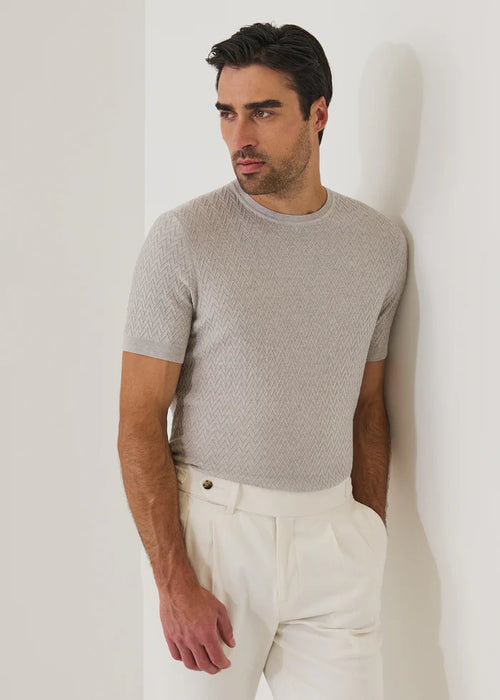 PATRICK ASSARAF COTTON-CUPRO CHEVRON STITCH CREWNECK