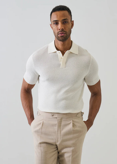Patrick Assaraf Cotton-Silk Blend Textured Knit Polo