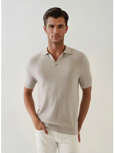 Patrick Assaraf Short Sleeve Textured Johnny Collar Polo