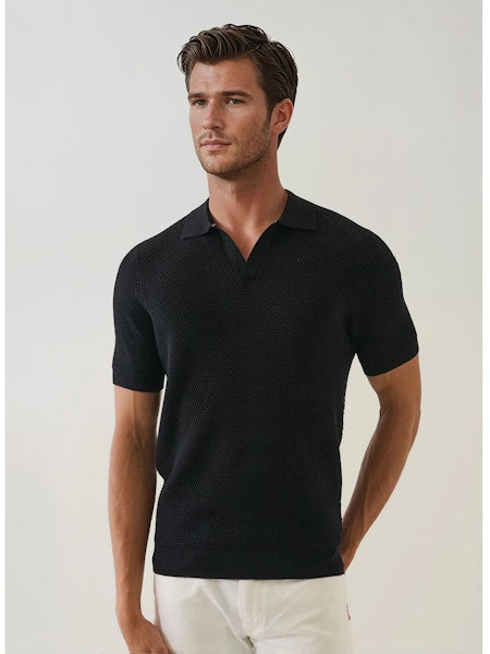 Patrick Assaraf Short Sleeve Bubble Stitch Johnny Collar Polo