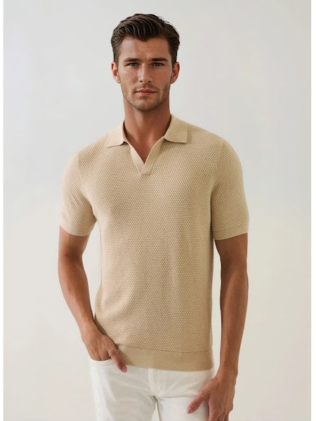 Patrick Assaraf Short Sleeve Bubble Stitch Johnny Collar Polo