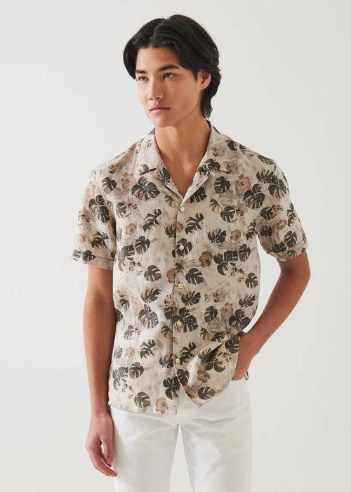 PATRICK ASSARAF FLORAL LEAF PRINT LINEN SHIRT P4307W23X