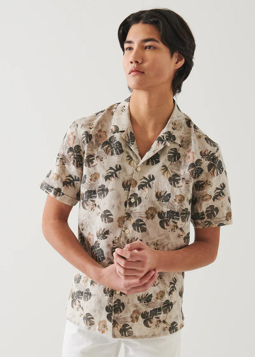 PATRICK ASSARAF FLORAL LEAF PRINT LINEN SHIRT P4307W23X