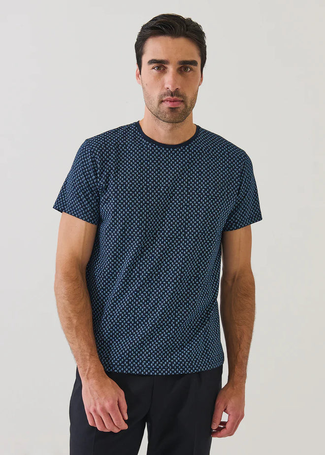 PATRICK ASSARAF PIMA COTTON STRETCH MICRO MEDALLION PRINT CREWNECK