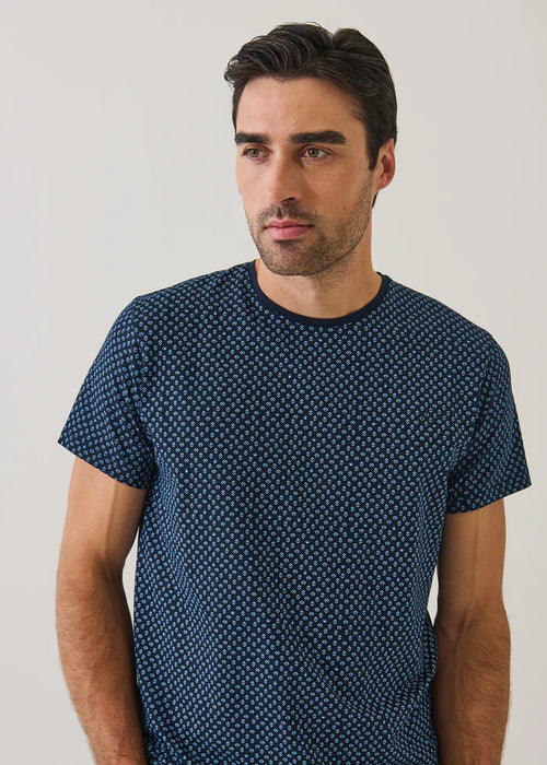 Patrick Assaraf Pima Cotton Stretch Micro Medallion Print Crewneck
