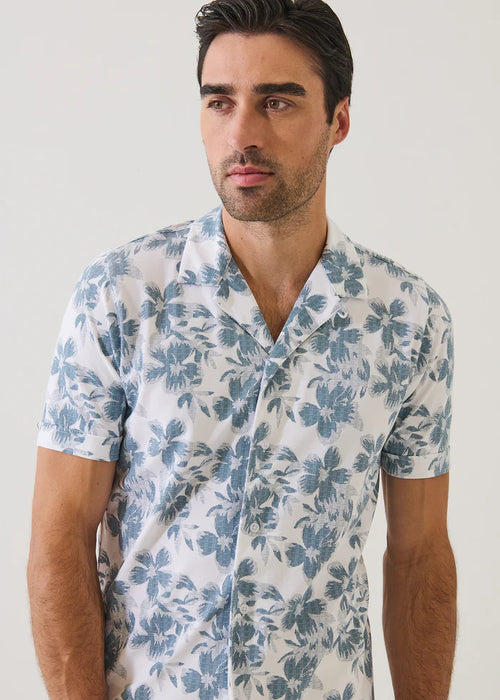 PATRICK ASSARAF STRETCH TROPICAL PRINT CAMP COLLAR SHIRT