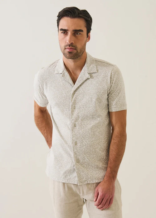 Patrick Assaraf Pima Cotton Stretch Tropical Print Camp Collar Shirt