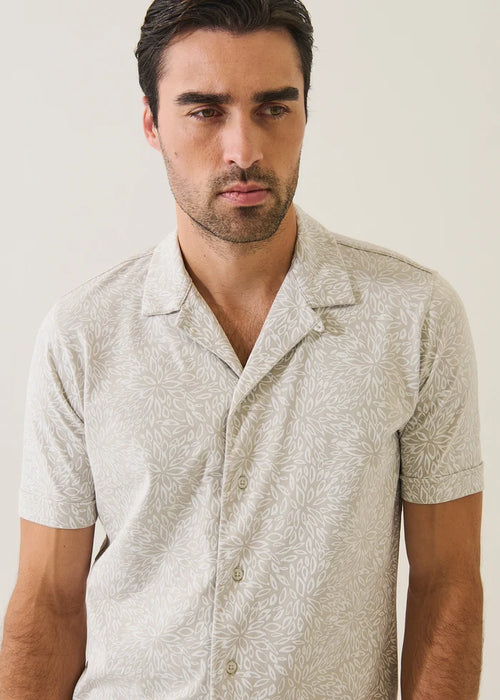 Patrick Assaraf Pima Cotton Stretch Tropical Print Camp Collar Shirt