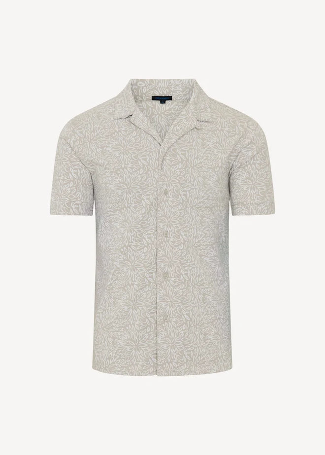 Patrick Assaraf Pima Cotton Stretch Tropical Print Camp Collar Shirt