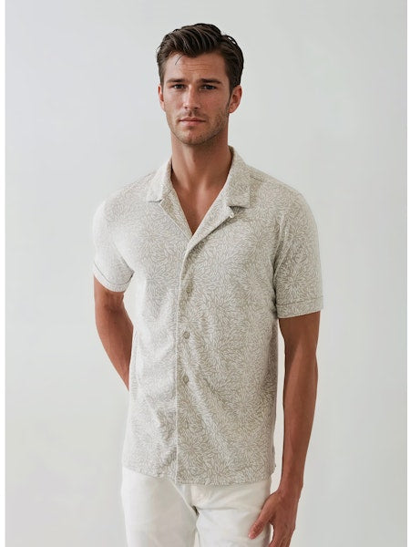 Patrick Assaraf Stretch Tropical Print Camp Collar Shirt