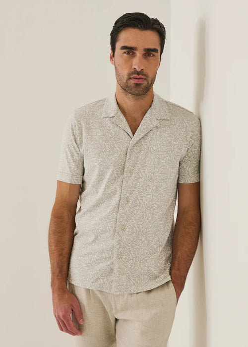 Patrick Assaraf Pima Cotton Stretch Tropical Print Camp Collar Shirt