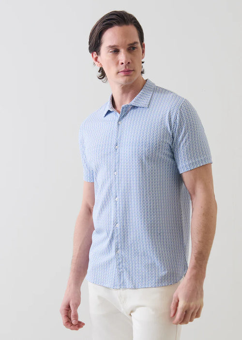 Patrick Assaraf Pima Cotton Stretch Mini Geometric Print Shirt