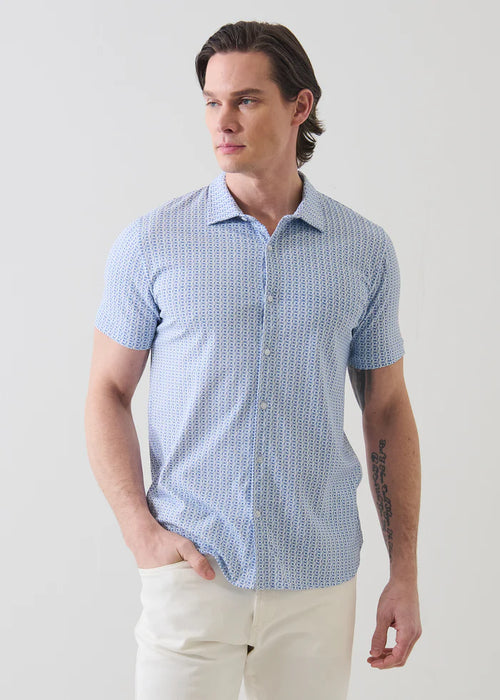 Patrick Assaraf Pima Cotton Stretch Mini Geometric Print Shirt