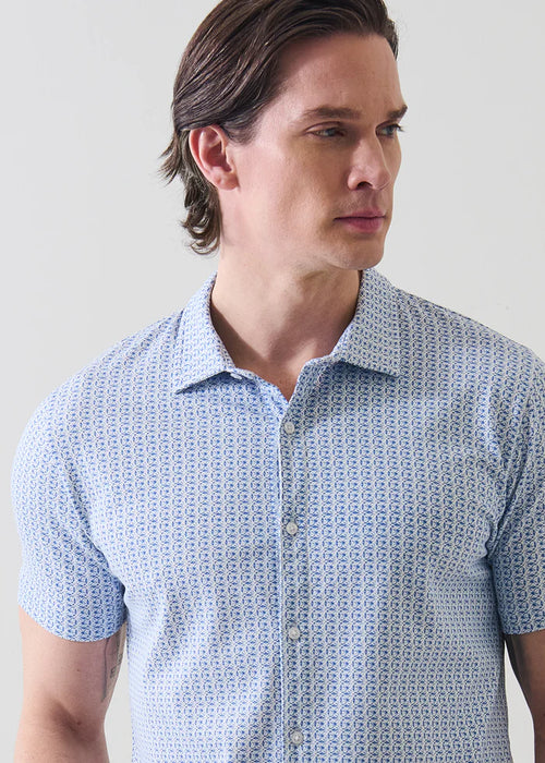 Patrick Assaraf Pima Cotton Stretch Mini Geometric Print Shirt
