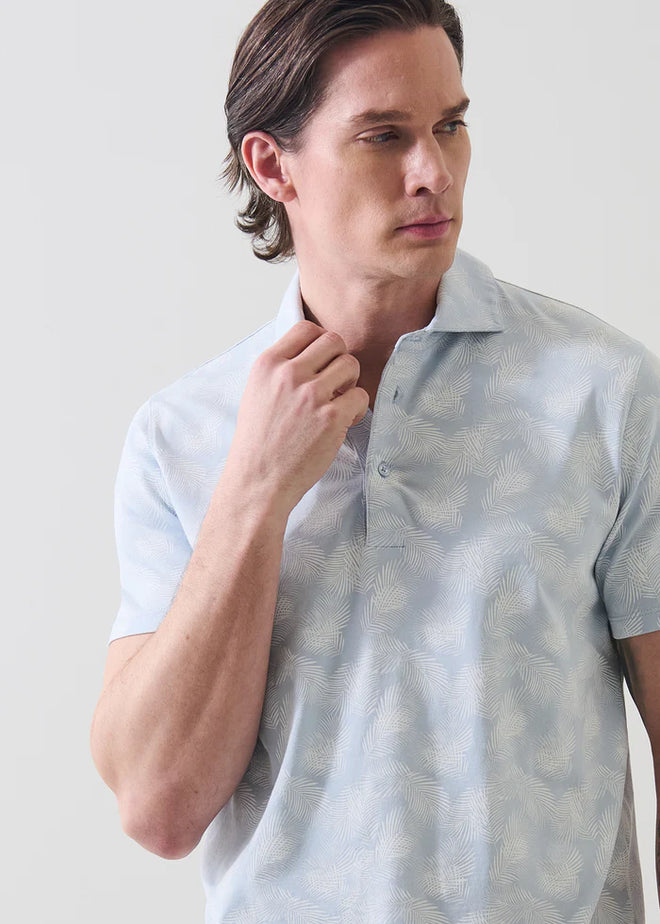 Patrick Assaraf Pima Cotton Stretch Tropical Leaf Print Polo