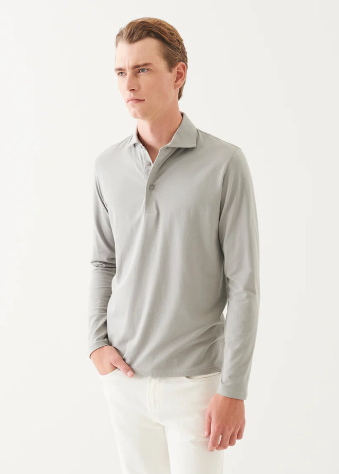 PATRICK ASSARAF PIMA COTTON STRETCH LONG SLEEVE POLO