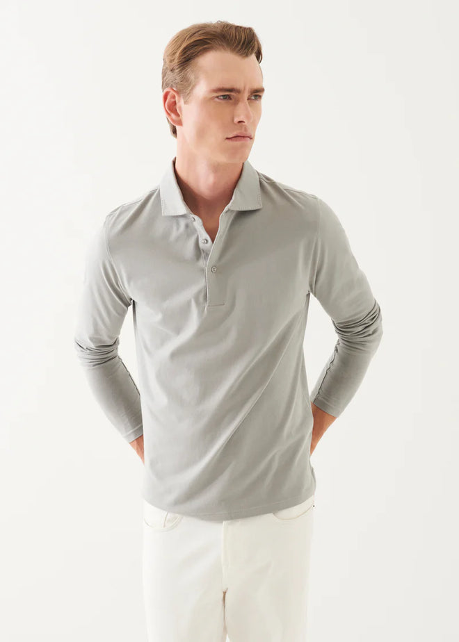 PATRICK ASSARAF PIMA COTTON STRETCH LONG SLEEVE POLO