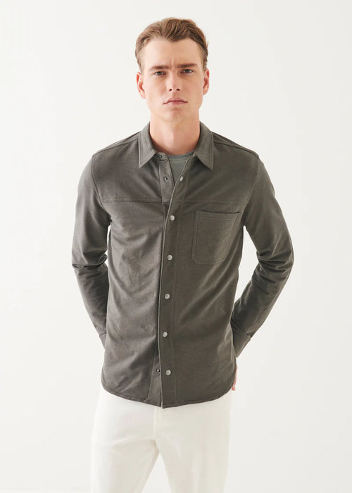 PATRICK ASSARAF PIMA COTTON STRETCH OVERDYE SNAP FRONT SHIRT