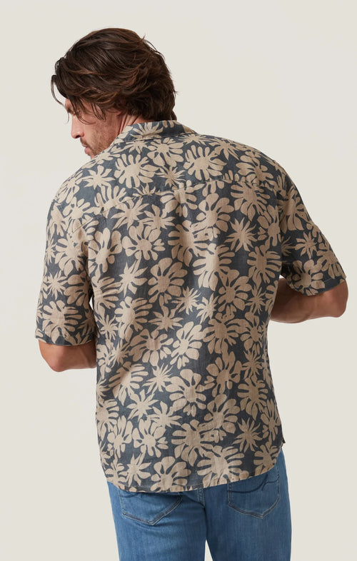 34 HERITAGE BLOOM LINEN SHORT SLEEVE SHIRT IN TWINE