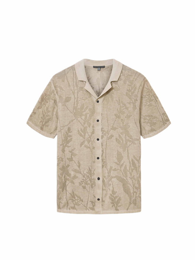 John Varvatos Miguel SS Camp Collar W Pointelle And Pigment Dye