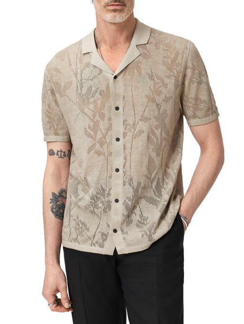 John Varvatos Miguel SS Camp Collar W Pointelle And Pigment Dye
