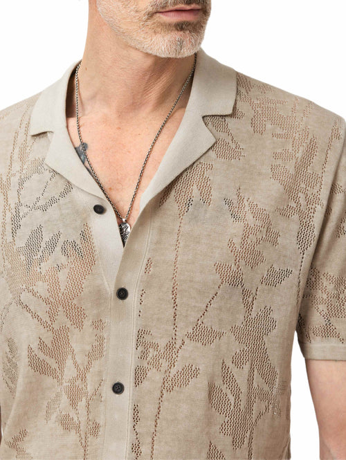 John Varvatos Miguel SS Camp Collar W Pointelle And Pigment Dye