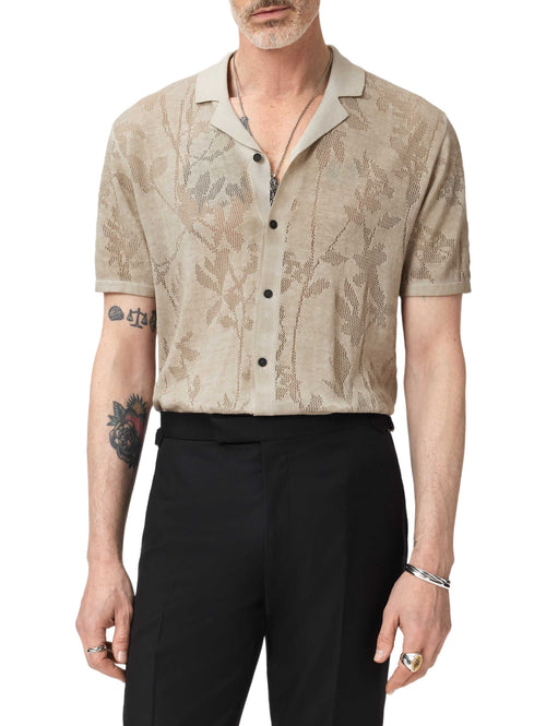 John Varvatos Miguel SS Camp Collar W Pointelle And Pigment Dye