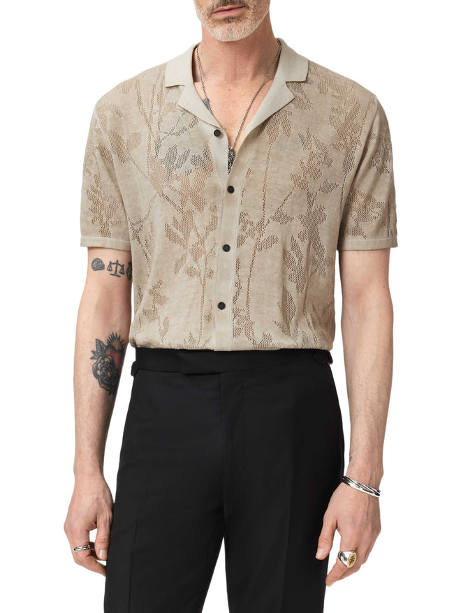 John Varvatos Miguel SS Camp Collar W Pointelle And Pigment Dye