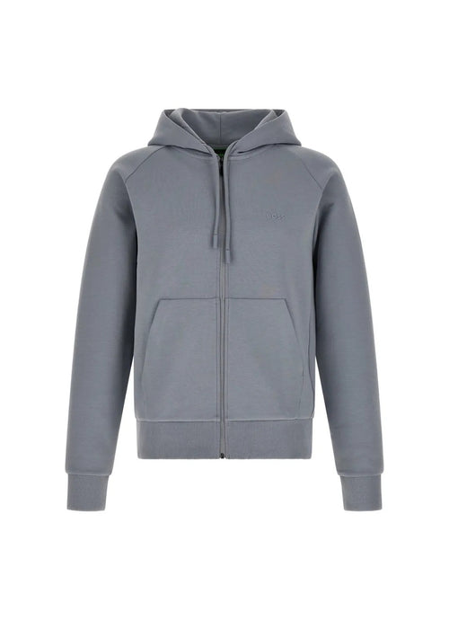Boss saggy Zip-up hoodie in stretch cotton with logo print