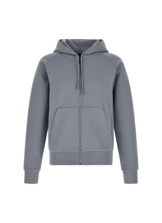 Boss saggy Zip-up hoodie in stretch cotton with logo print