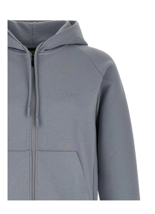 Boss saggy Zip-up hoodie in stretch cotton with logo print