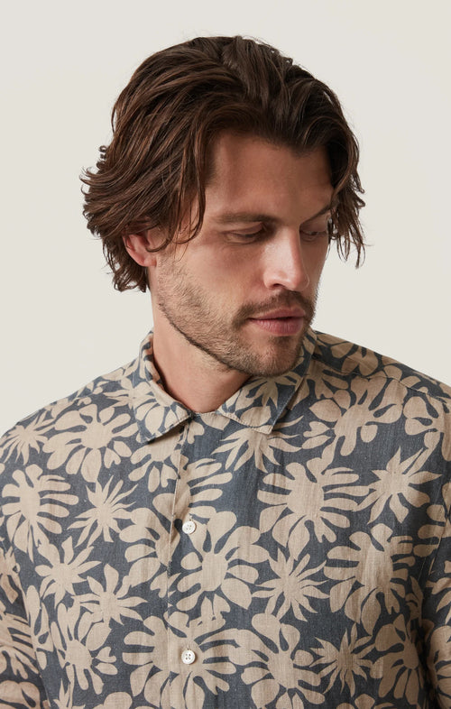 34 HERITAGE BLOOM LINEN SHORT SLEEVE SHIRT IN TWINE