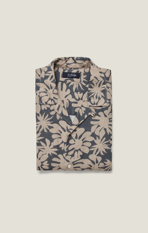 34 HERITAGE BLOOM LINEN SHORT SLEEVE SHIRT IN TWINE