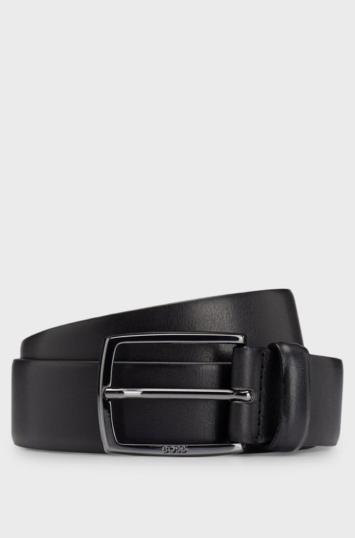Boss Italian-leather belt with polished gunmetal buckle