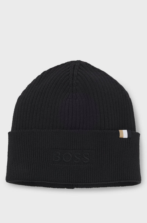 Boss Cotton and wool beanie with signature stripe detail