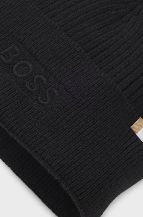 Boss Cotton and wool beanie with signature stripe detail
