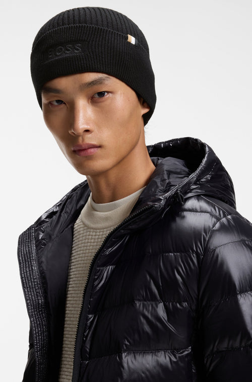 Boss Cotton and wool beanie with signature stripe detail