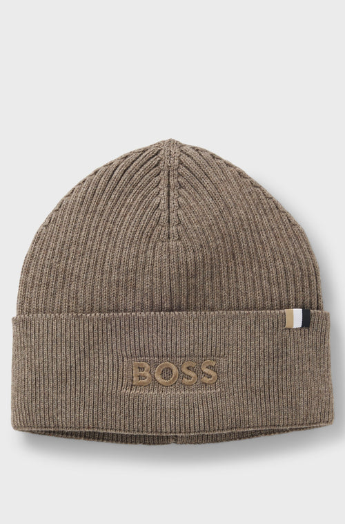 Boss Cotton and wool beanie with signature stripe detail