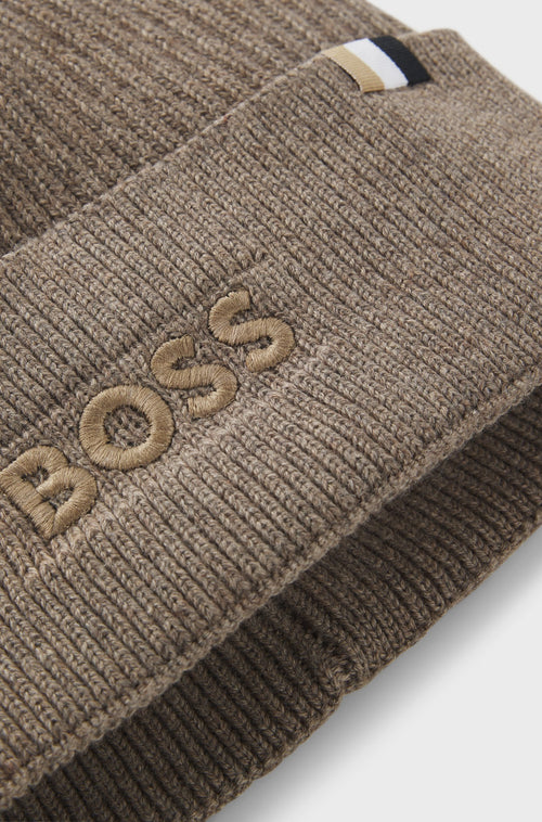 Boss Cotton and wool beanie with signature stripe detail