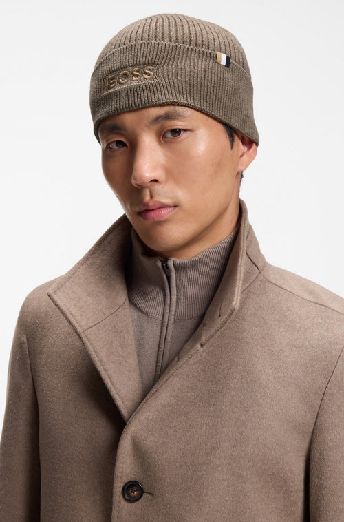Boss Cotton and wool beanie with signature stripe detail