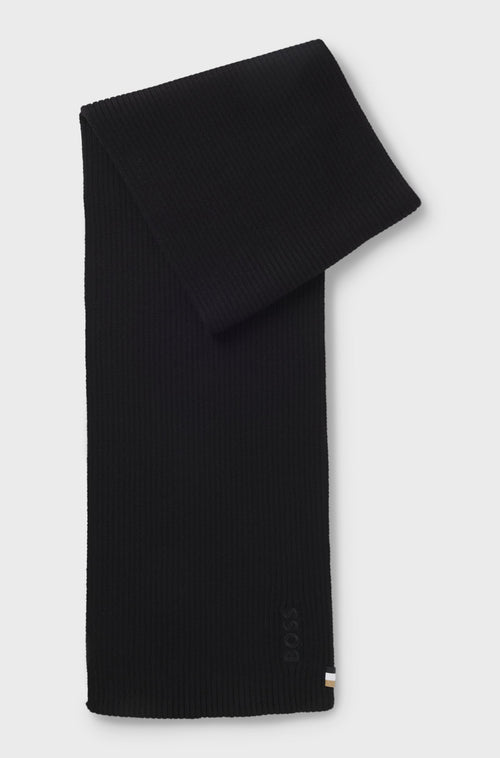 Boss Rib-knit wool-blend scarf with tonal logo