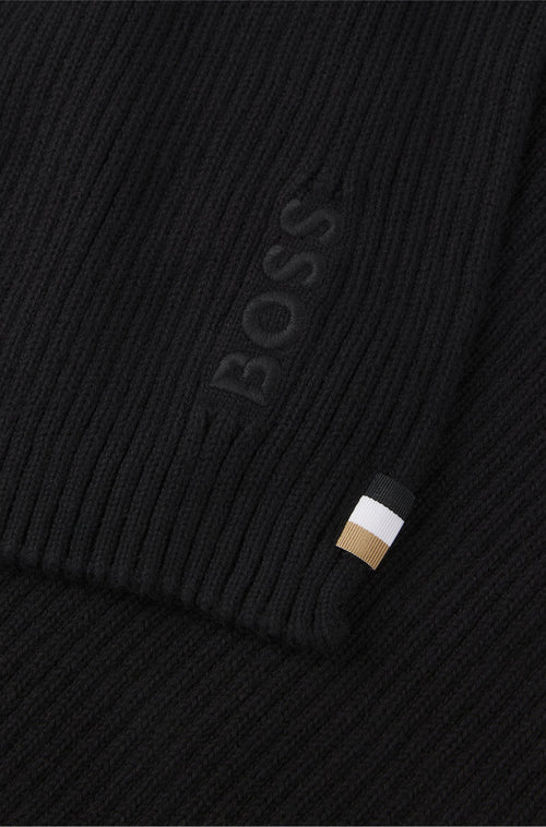 Boss Rib-knit wool-blend scarf with tonal logo